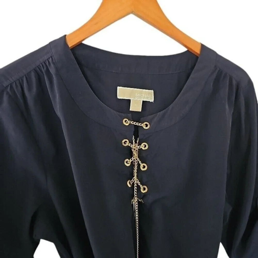 MICHAEL KORS Womens Chain Lace Up V-Neck Jersey‎ Dress Size XL Belt